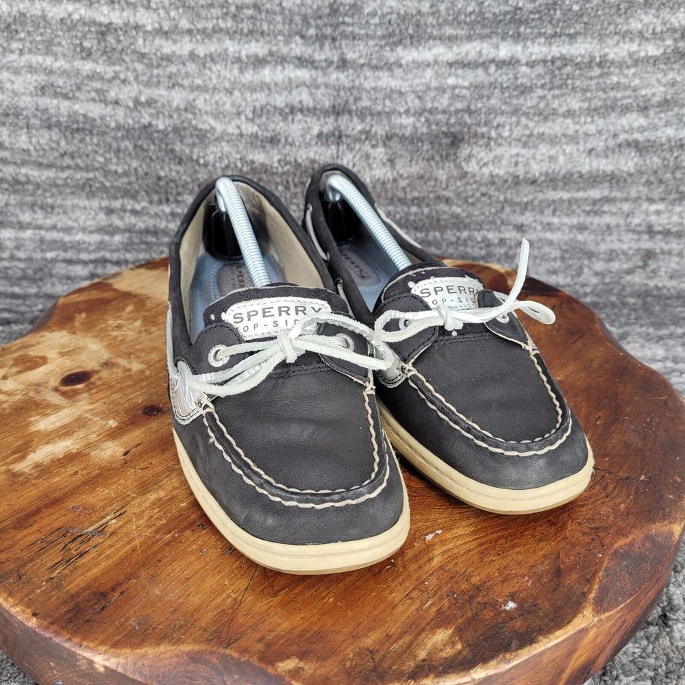 Sperry Angelfish Flats Top Siders Black Silver Womens Shoes 8.5